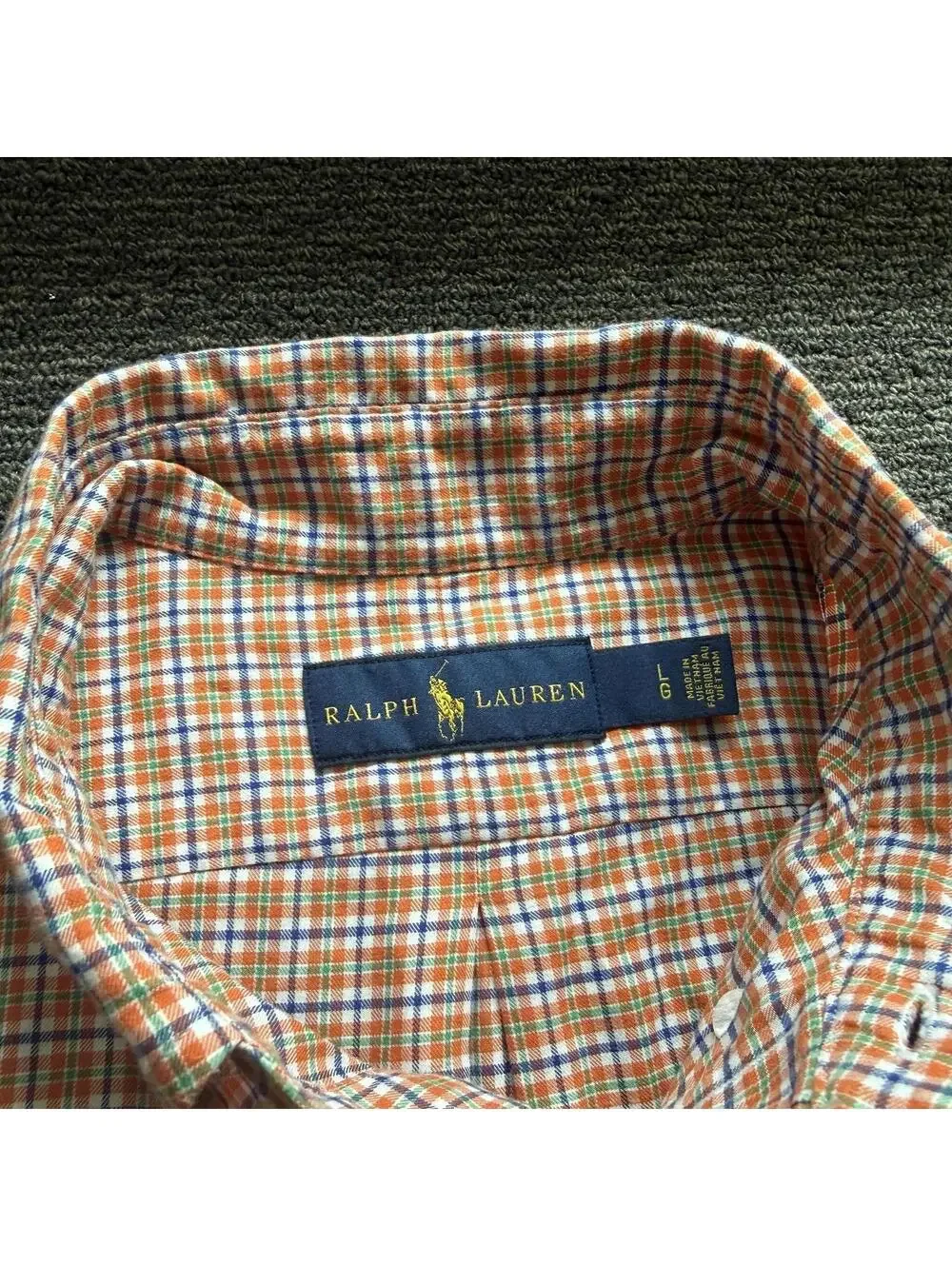 Ralph Lauren Mens Large Orange Plaid Short Sleeve Button Down Casual Shirt